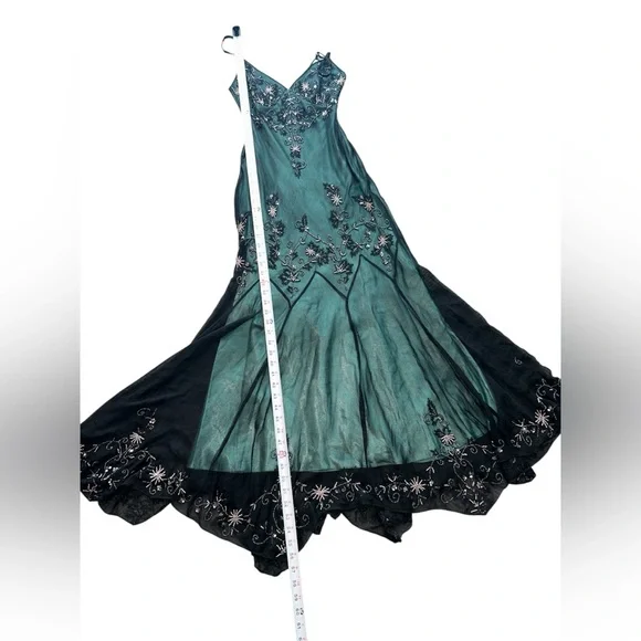 Adrianna Papell Dark Green Embellished Gown Silk Beaded Evening Gown Size 4 - Picture 16 of 16